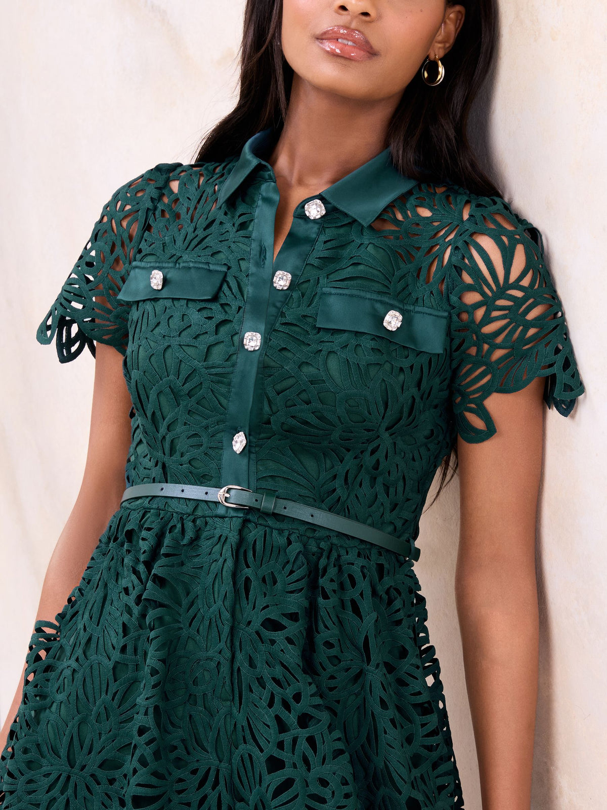 Lipsy London Lipsy Teal Blue Premium Lace Shirt Maxi Dress