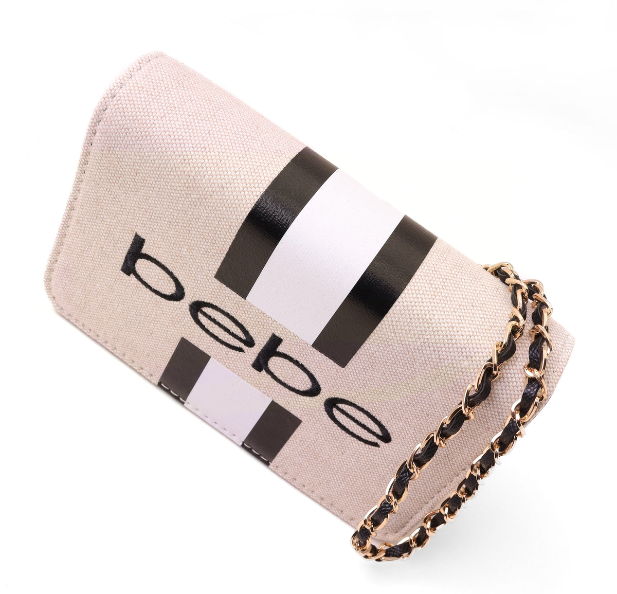 Bebe Flap Bag Elegant Crossbody with Gold-Tone Chain Strap
