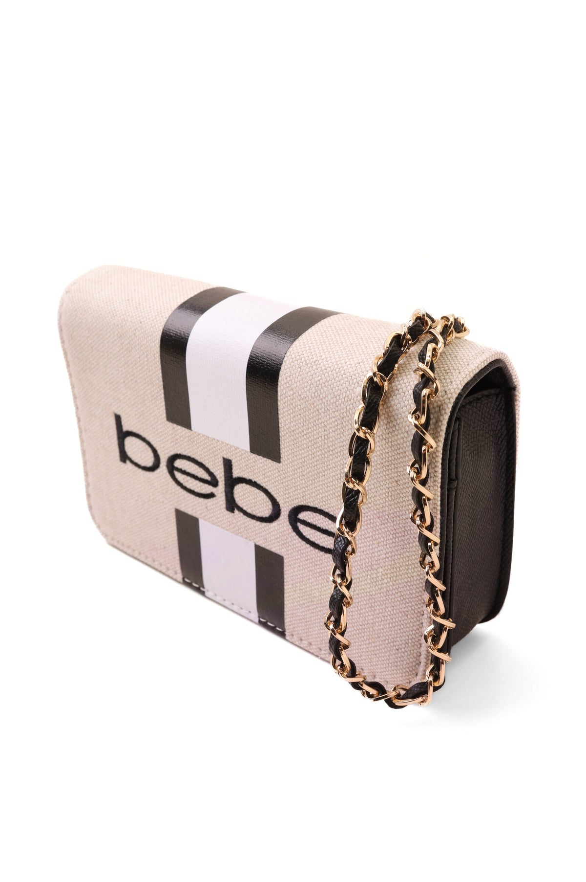 Bebe Flap Bag Elegant Crossbody with Gold-Tone Chain Strap