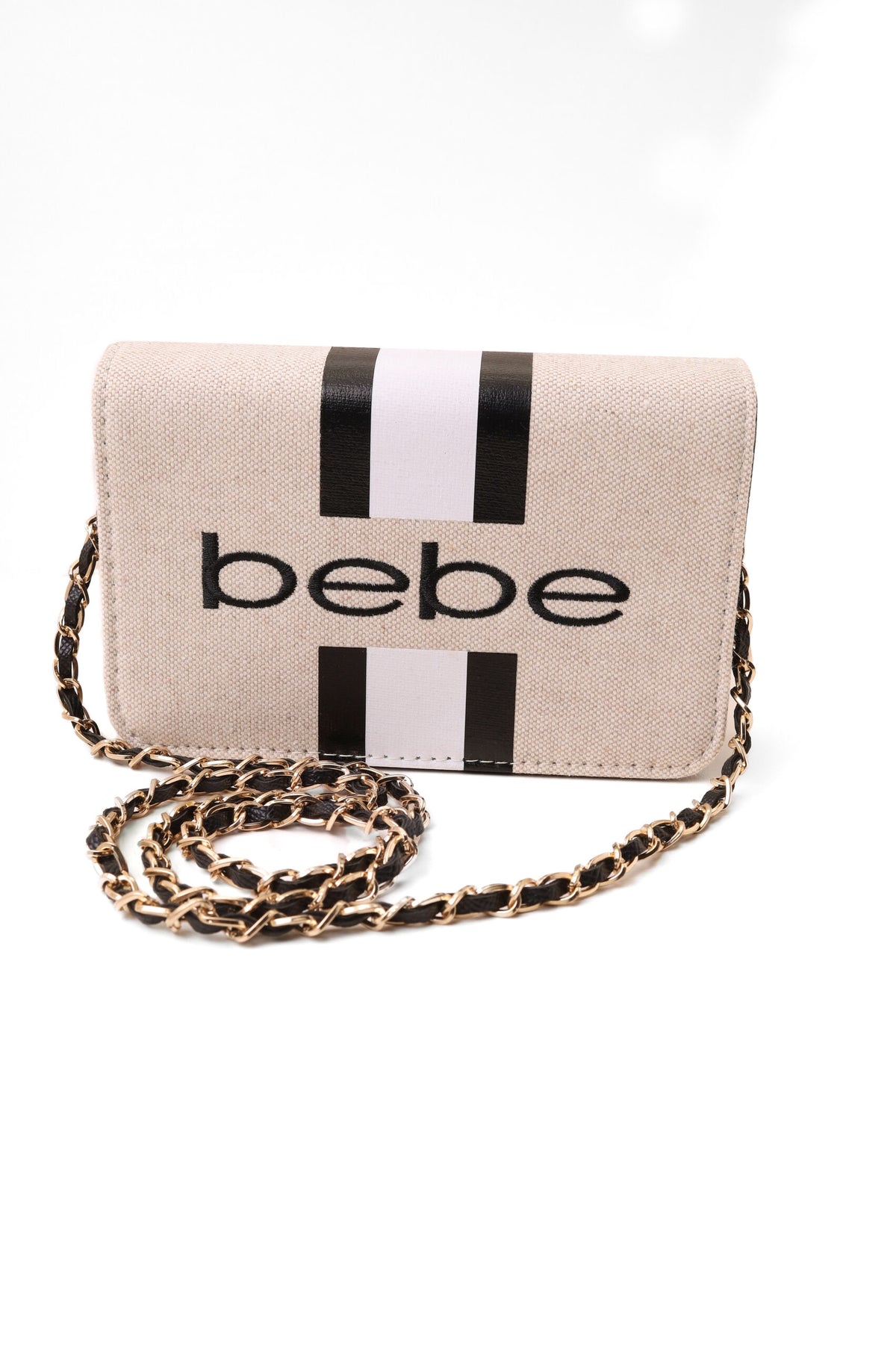 Bebe Flap Bag Elegant Crossbody with Gold-Tone Chain Strap