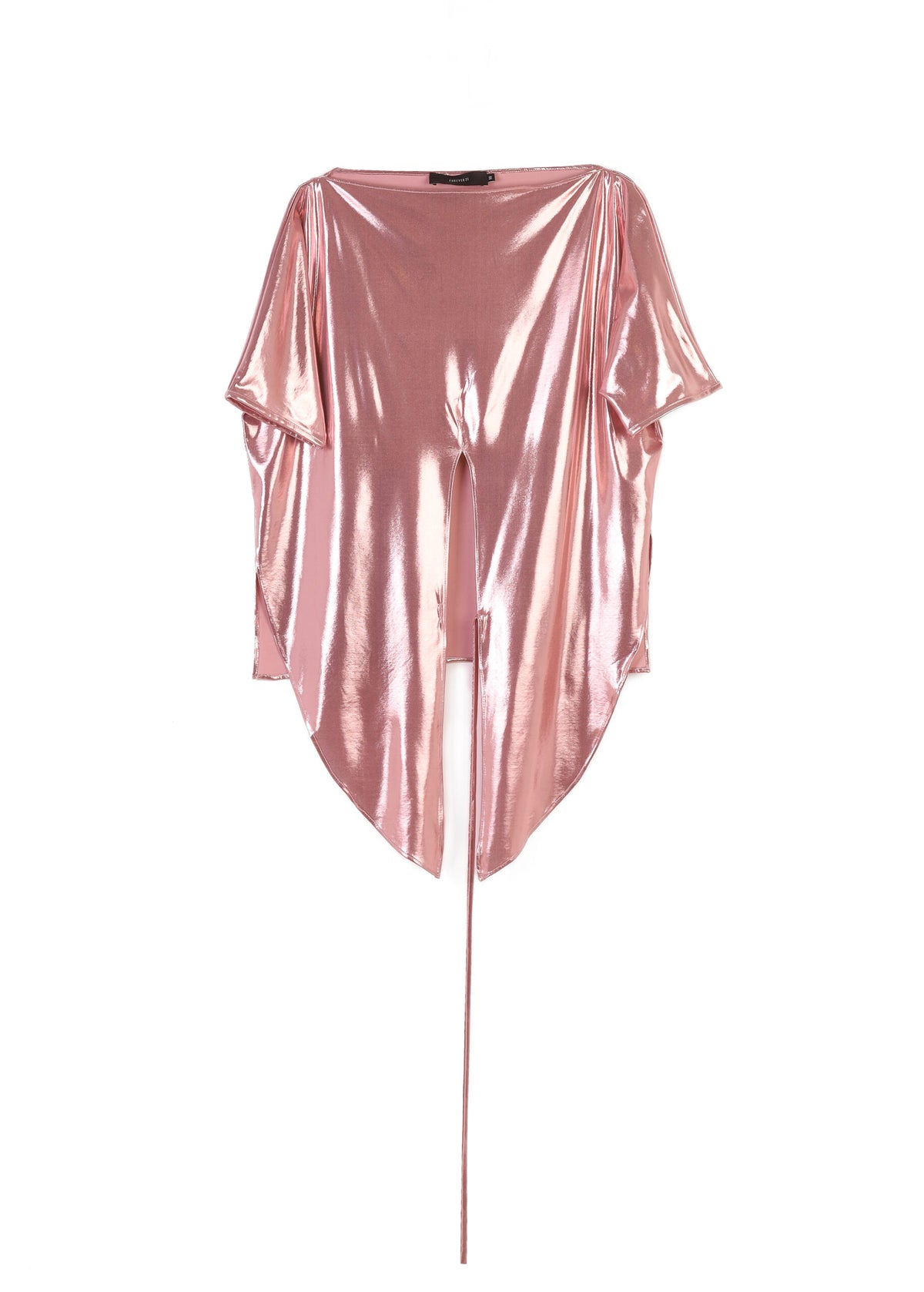 Forever 21 Metallic Foil Draped Boat-Neck Top with Split Tie-Hem
