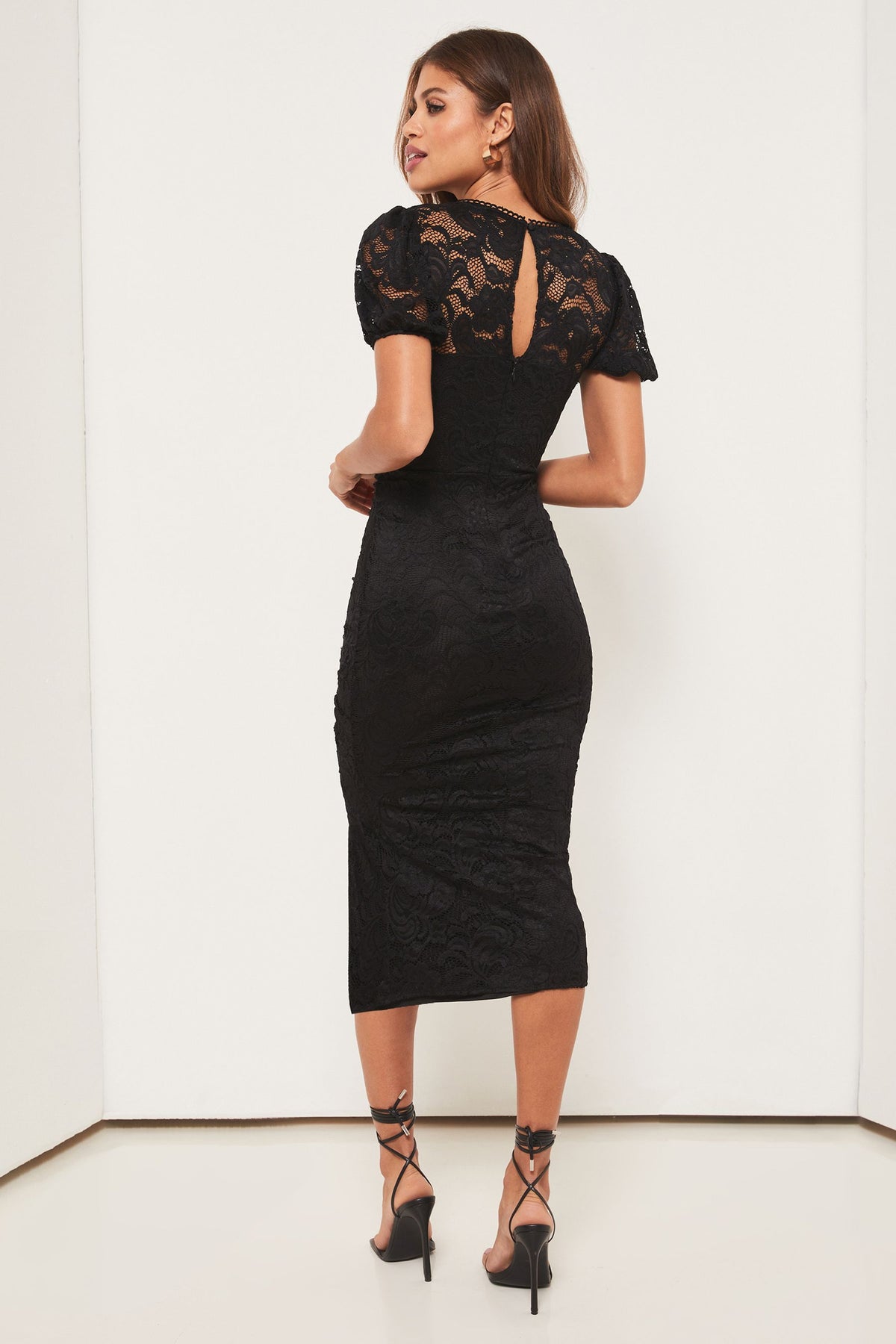 Lipsy London Lace Ruched-Front Midi Dress
