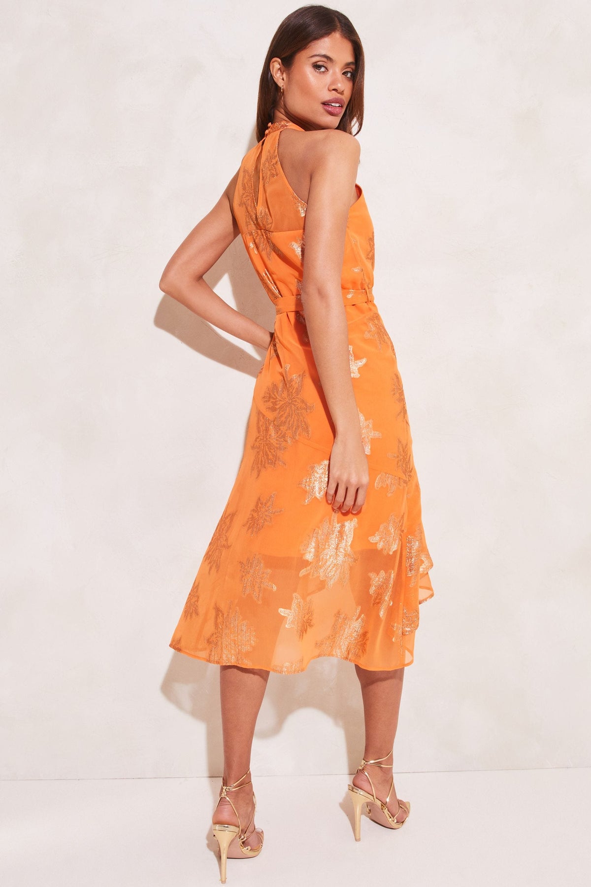 Lipsy London Foil Halter Ruffle Midi Dress