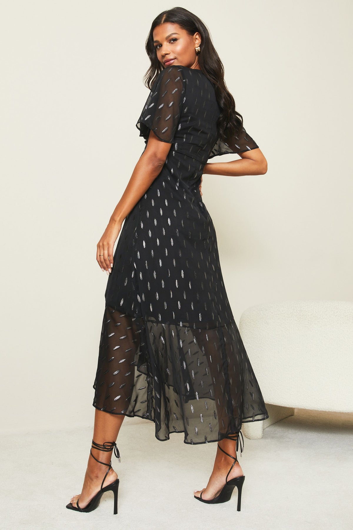 Lipsy London Foil Leaf Knot-Front Midi Dress