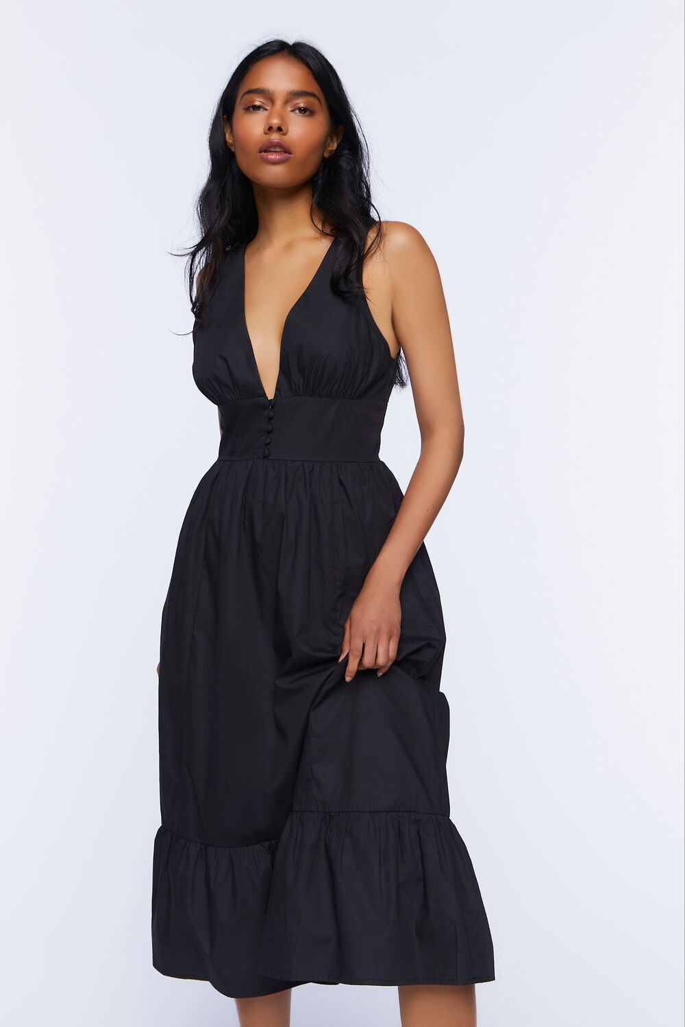 Forever 21 Plunge Corset Tiered Midi Dress