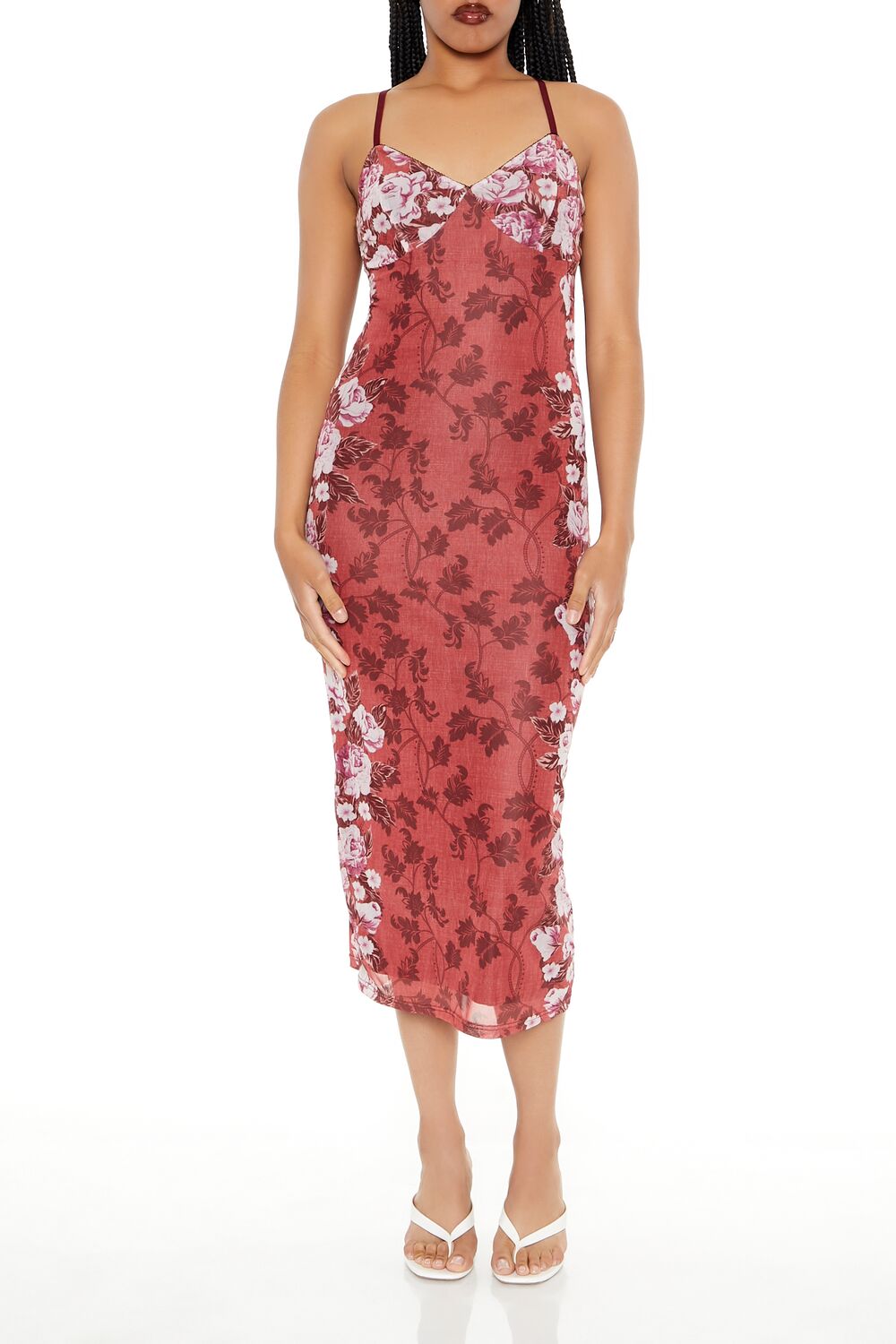 Forever 21 Floral Mesh Slip Maxi Dress