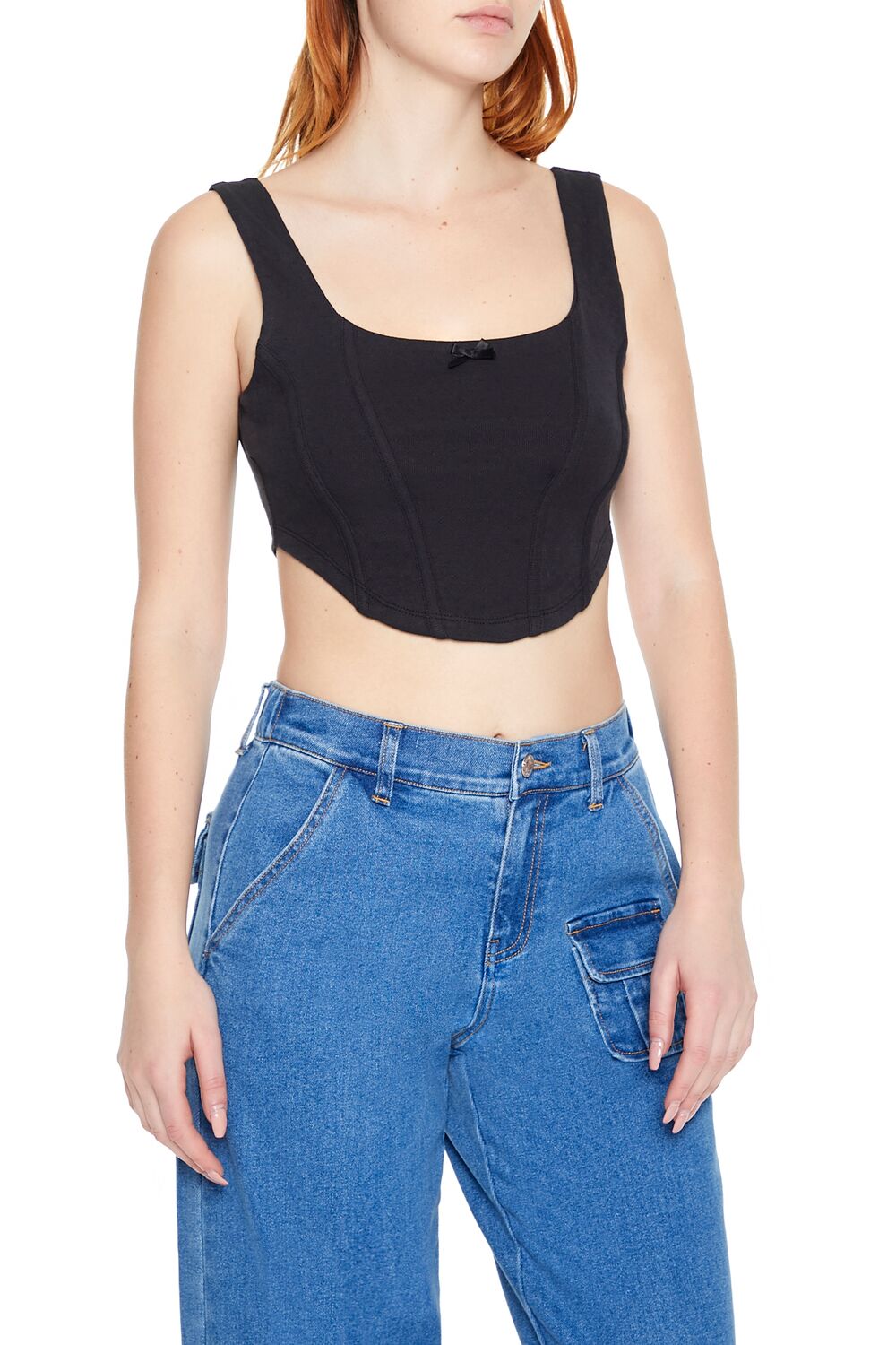 Forever 21 Corset Curved-Hem Crop Top