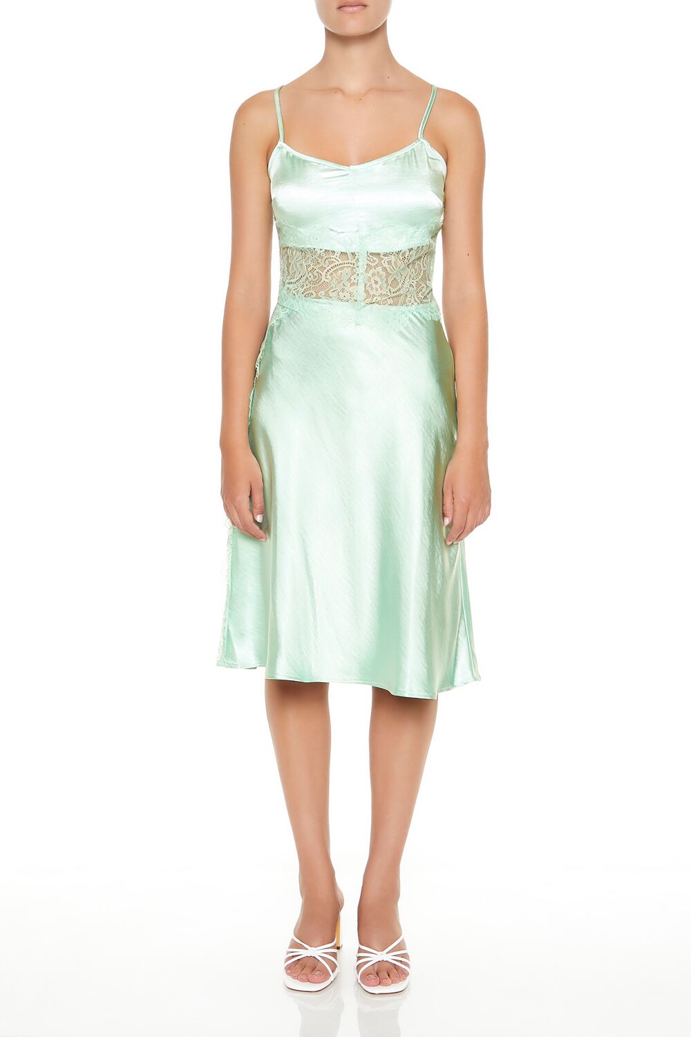 Forever 21 Satin Lace-Trim Midi Skirt