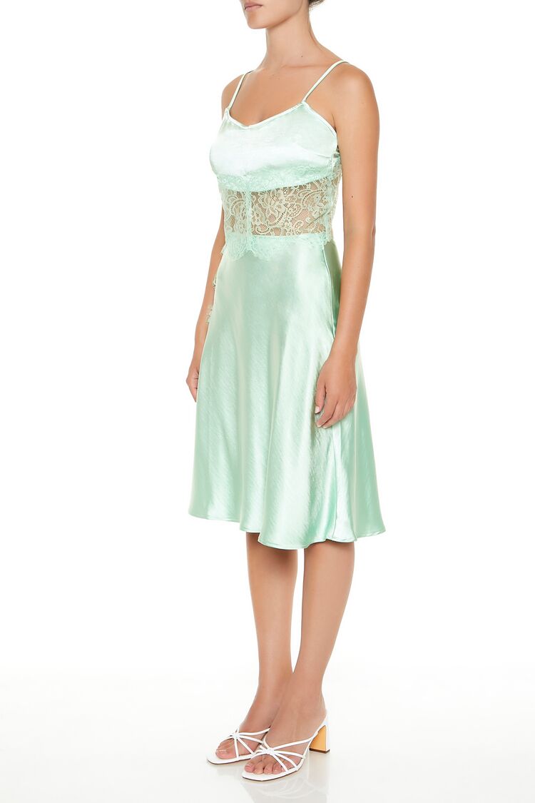 Forever 21 Satin Lace-Trim Midi Skirt