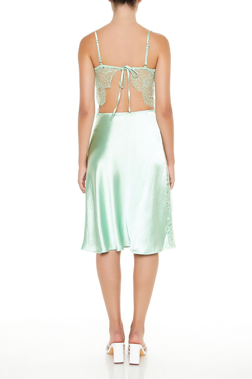Forever 21 Satin Lace-Trim Midi Skirt