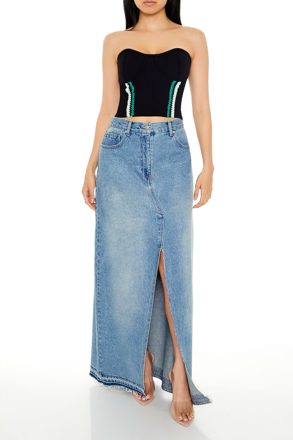 Forever 21 Embroidered Sweater-Knit Tube Top