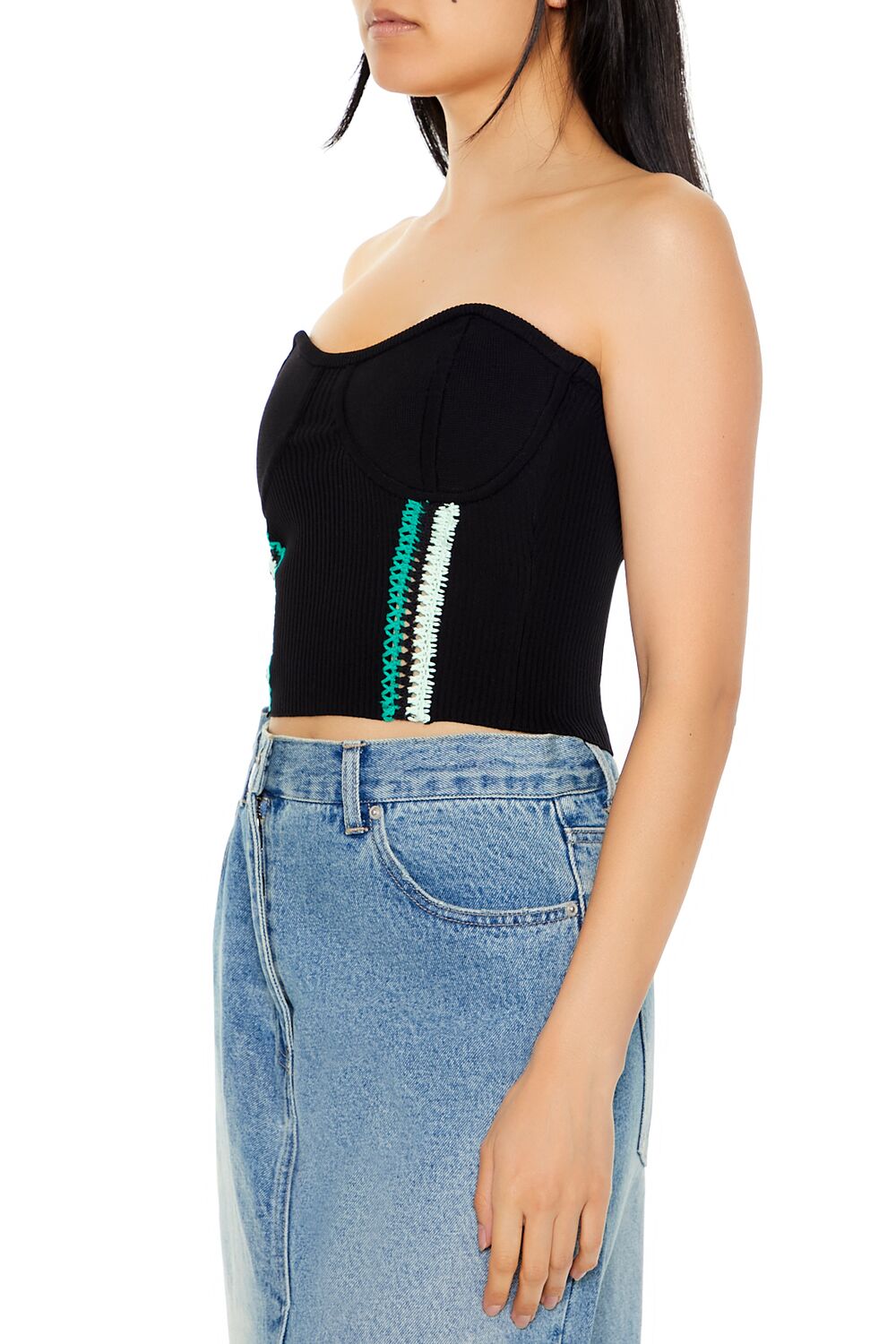 Forever 21 Embroidered Sweater-Knit Tube Top