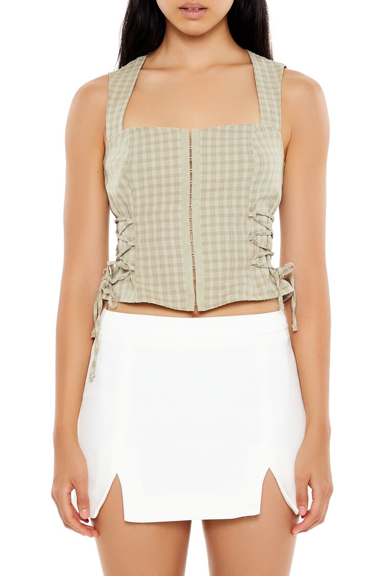 Forever 21 Gingham Lace-Up Corset Top