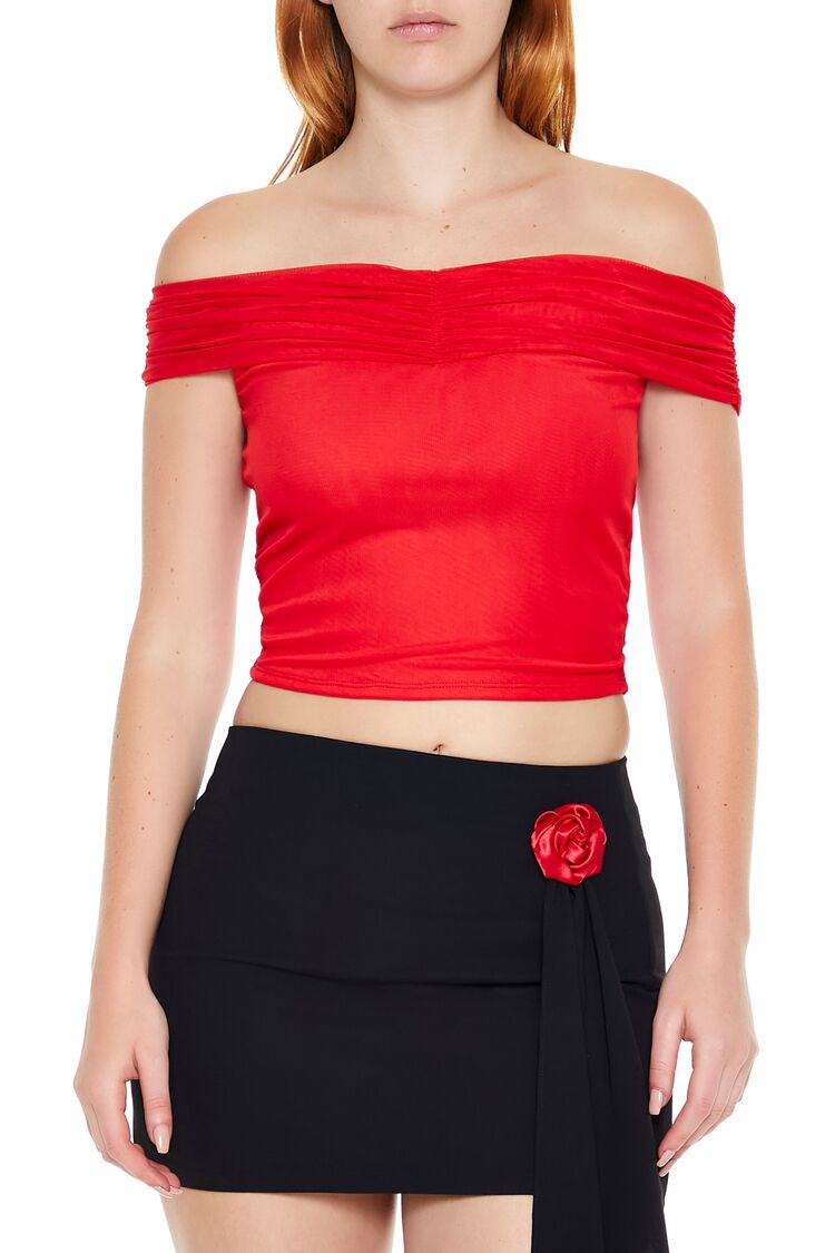 Forever 21 Mesh Off-the-Shoulder Crop Top