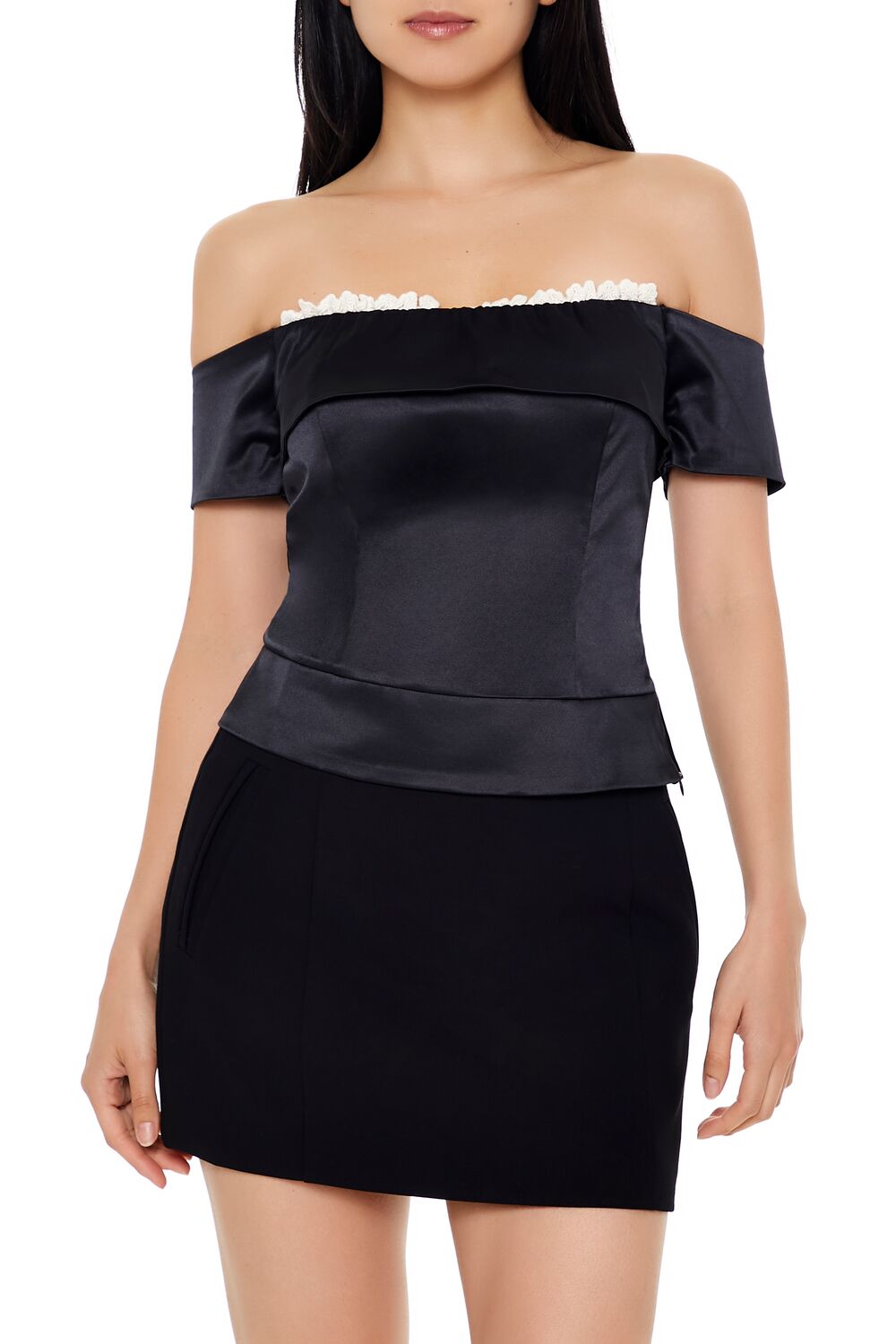Forever 21 Satin Off-the-Shoulder Crop Top