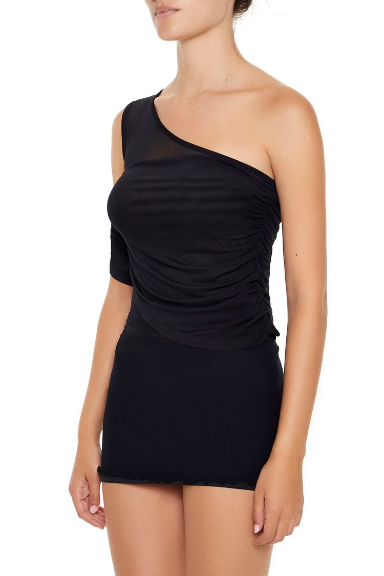 Forever 21 Mesh One-Shoulder Ruched Top