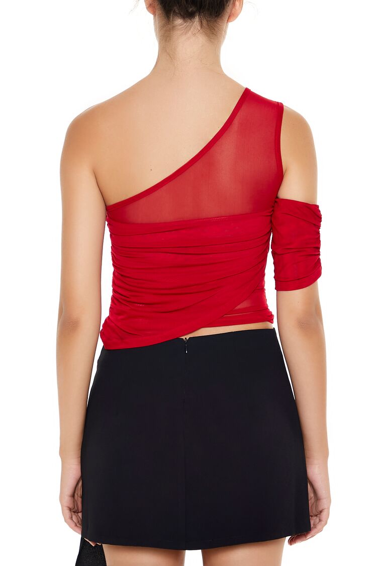 Forever 21 Mesh One-Shoulder Ruched Top