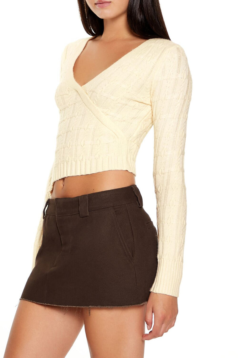 Forever 21 Surplice Textured Cropped Sweater