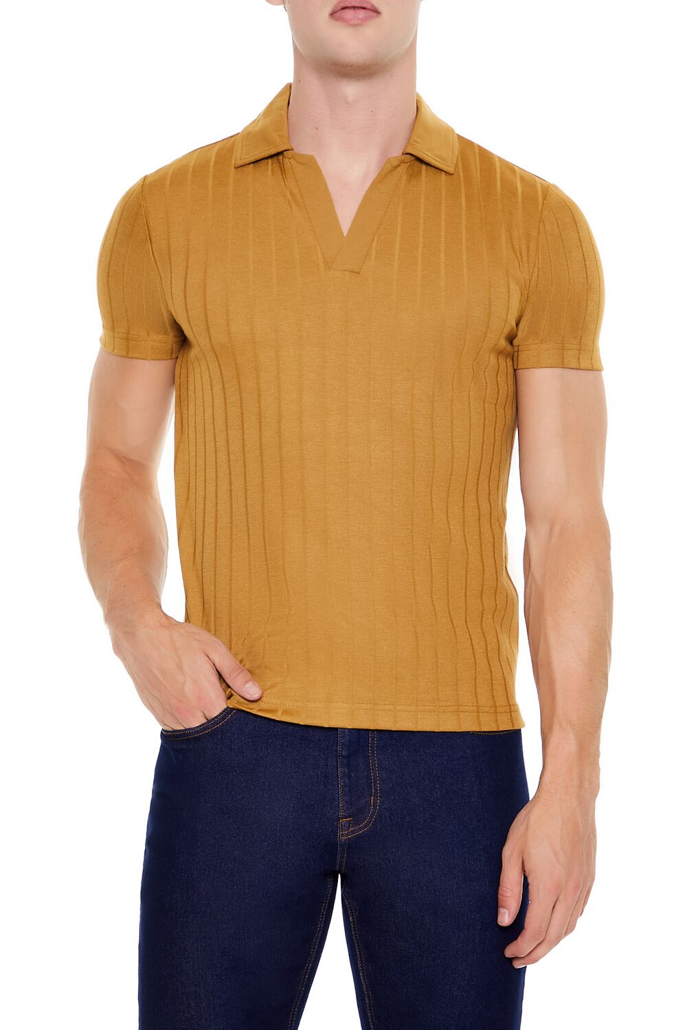 Forever 21 Ribbed Knit Johnny Collar Polo
