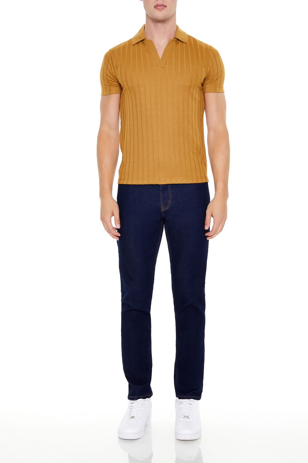 Forever 21 Ribbed Knit Johnny Collar Polo