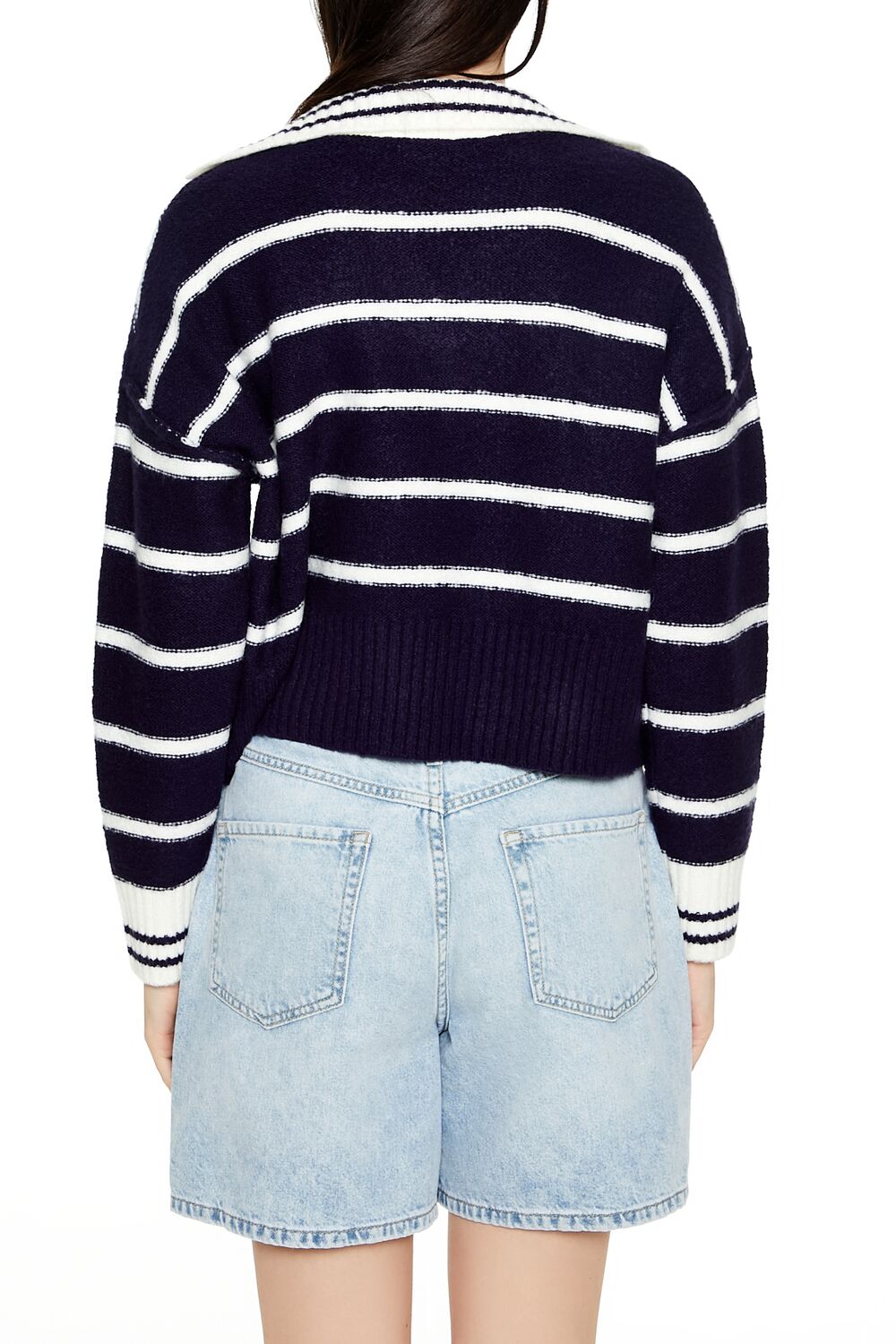 Forever 21 Striped V-Neck Collared Sweater