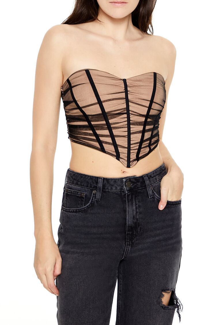 Forever 21 Ruched Mesh Corset Tube Top