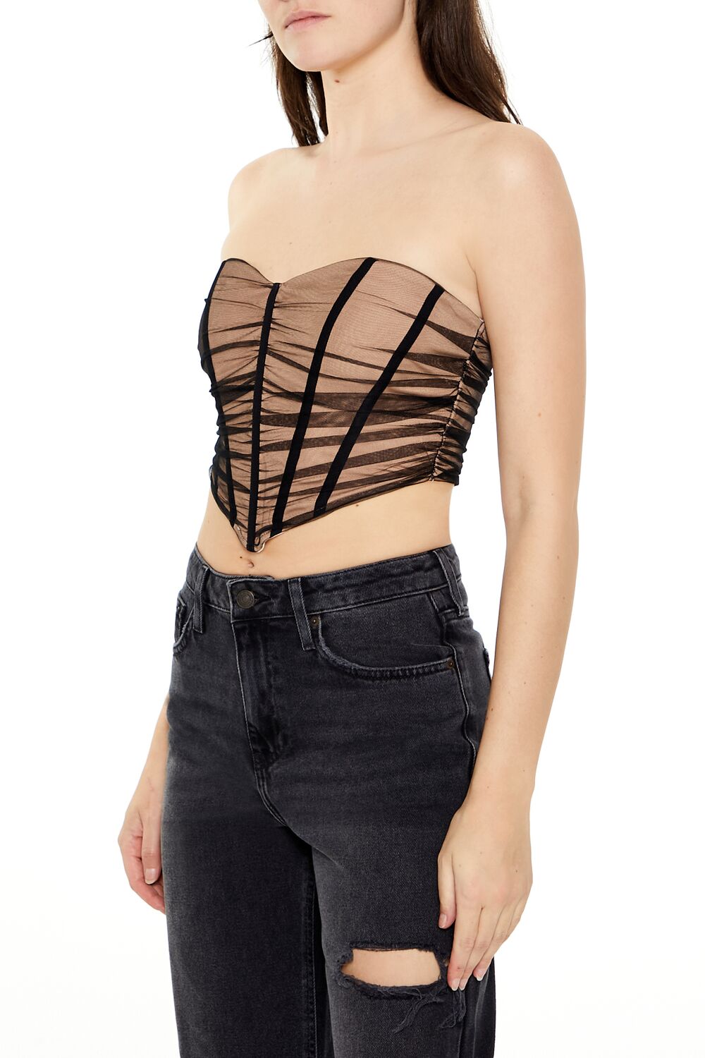 Forever 21 Ruched Mesh Corset Tube Top