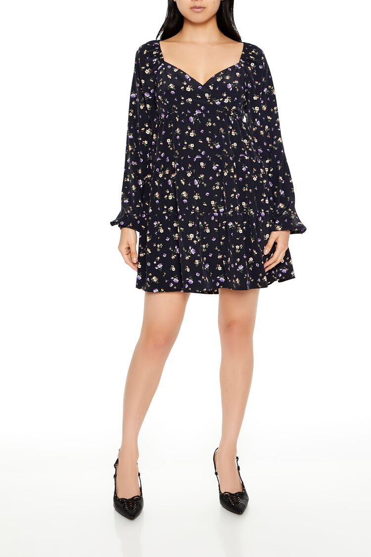 Forever 21 Floral Sweetheart Long Sleeve Mini Dress