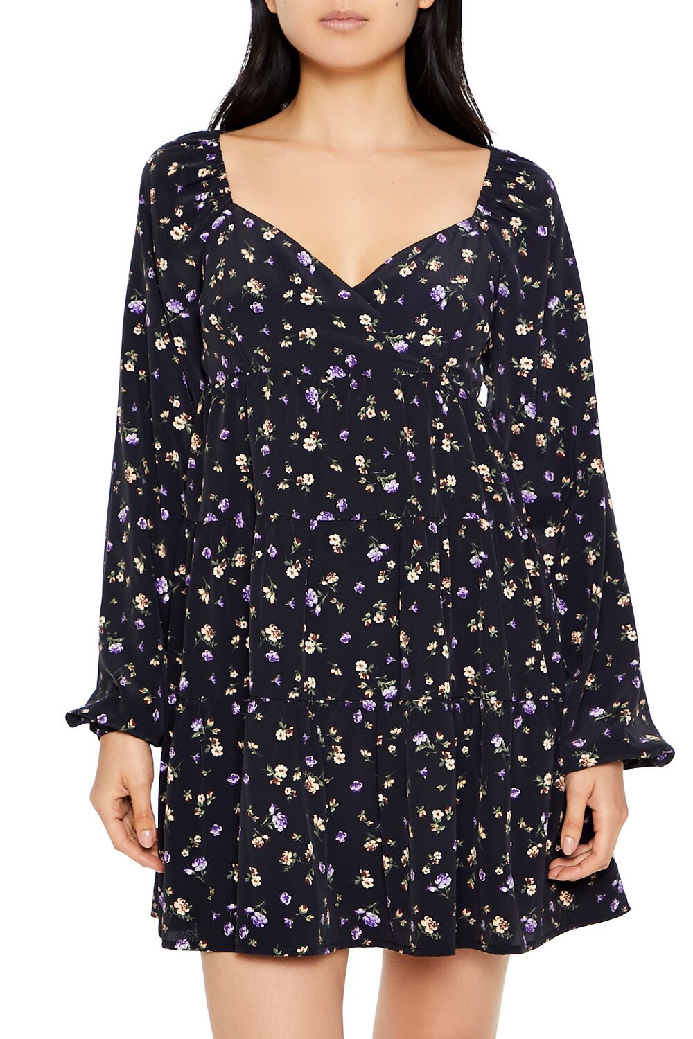 Forever 21 Floral Sweetheart Long Sleeve Mini Dress