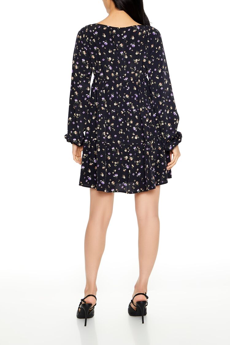 Forever 21 Floral Sweetheart Long Sleeve Mini Dress