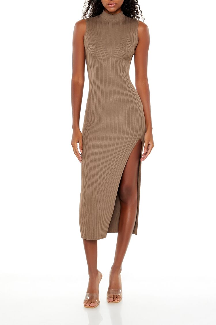 Forever 21 Ribbed Mock Neck Slit Midi Dress