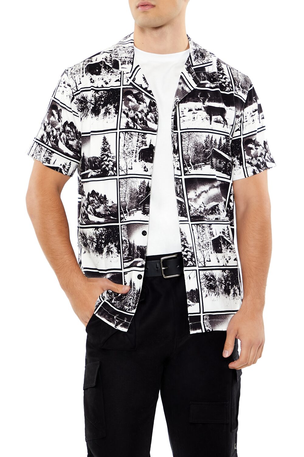 Forever 21 Photo Print Camp Collar Shirt