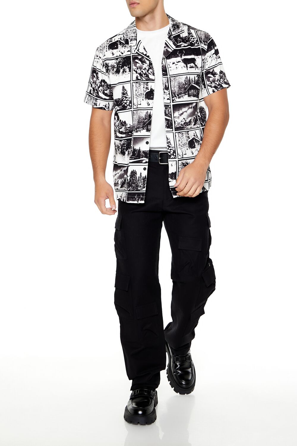 Forever 21 Photo Print Camp Collar Shirt