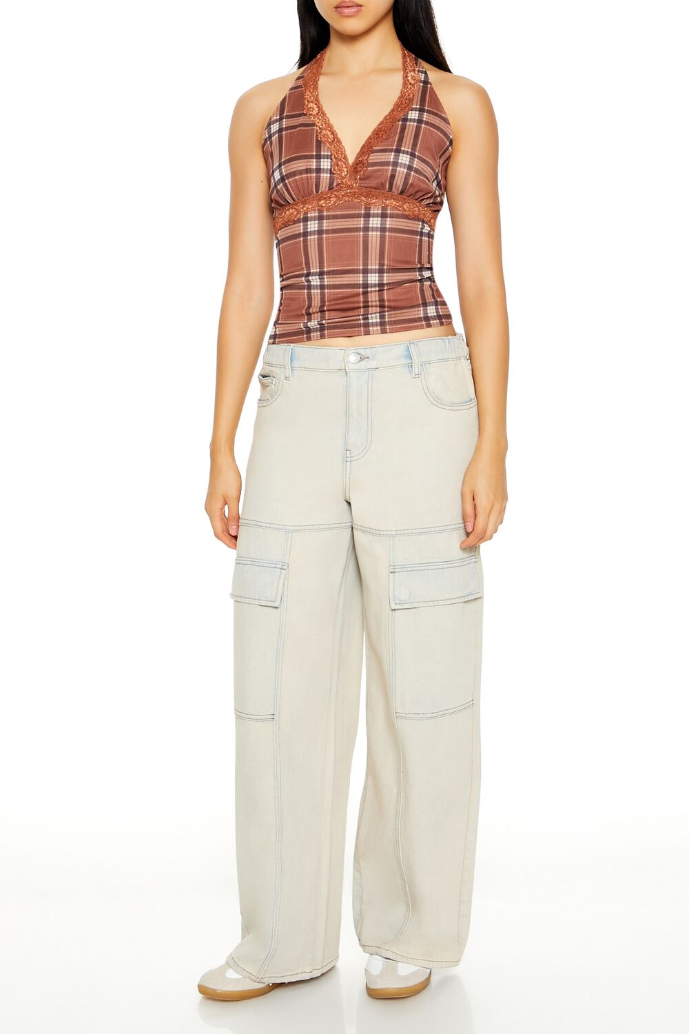 Forever 21 Plaid Lace-Trim Halter Top