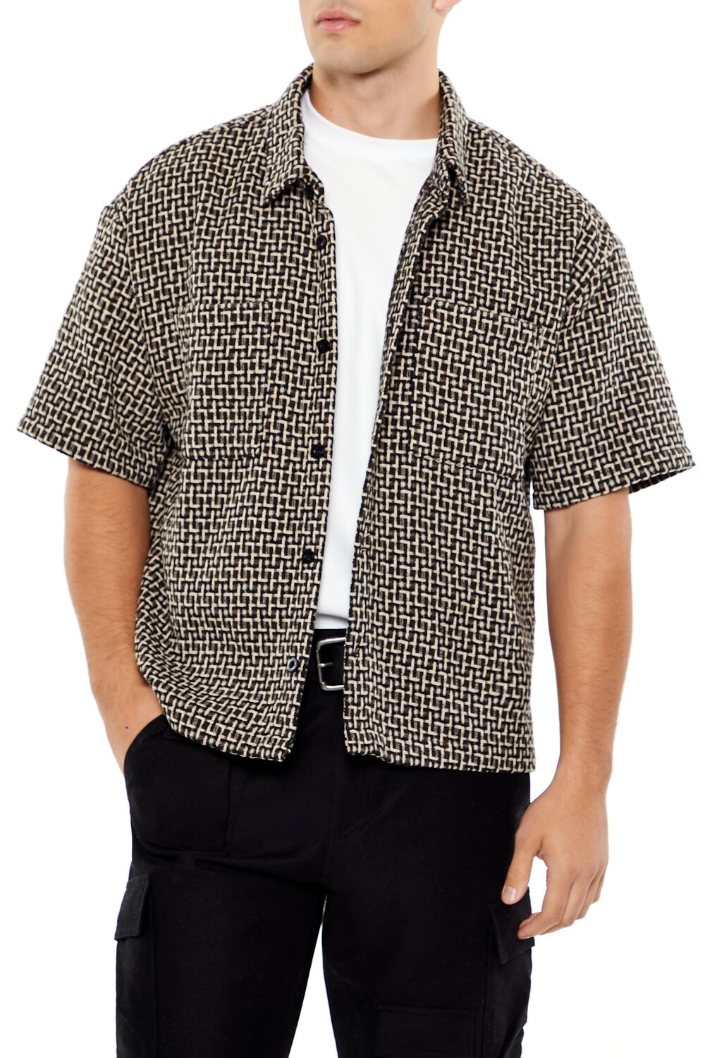 Forever 21 Textured Weave Short Sleeve Shirt