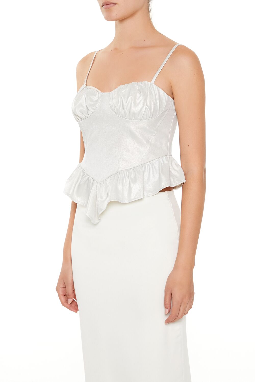 Forever 21 Glitter Satin V-Hem Bustier Cami
