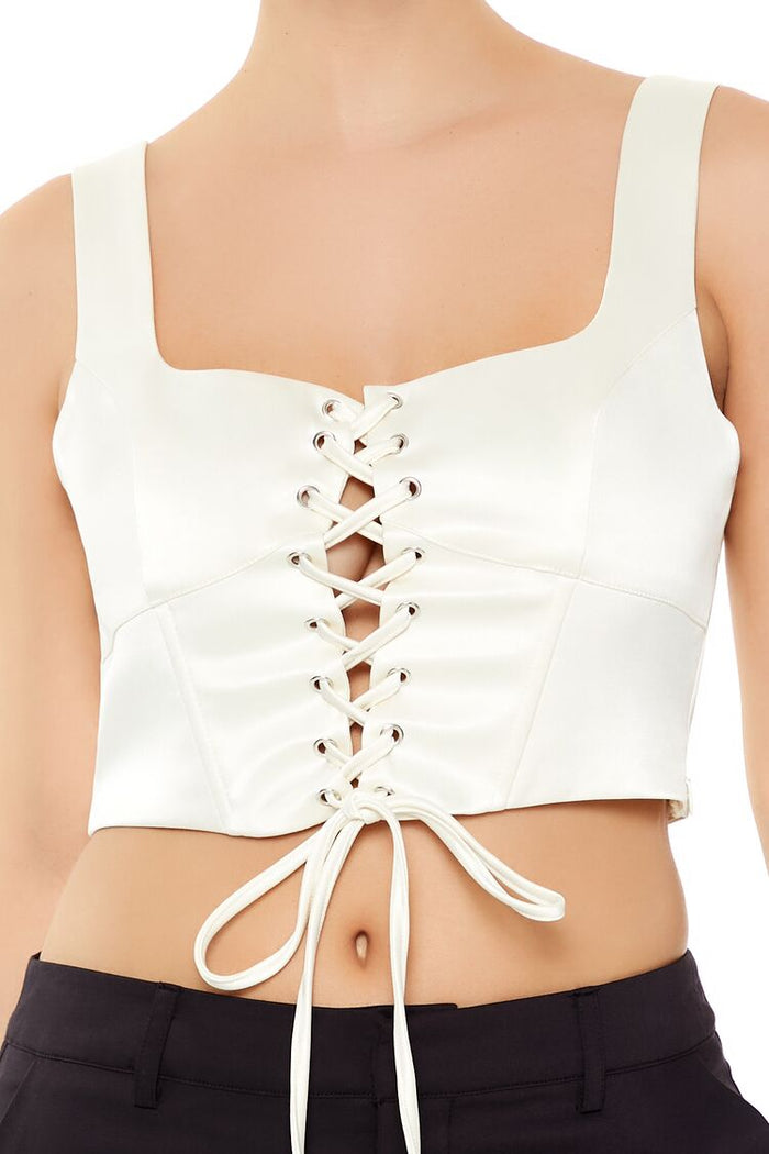 Forever 21 Satin Lace-Up Crop Top