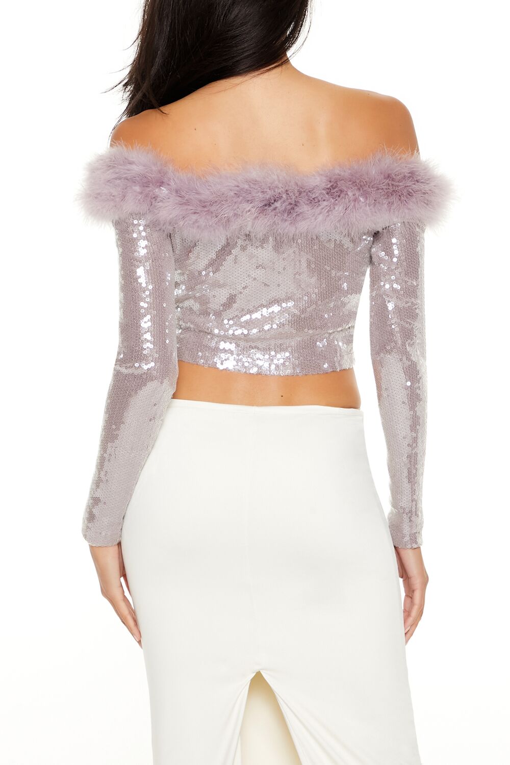 Forever 21 Sequin Feather-Trim Off-Shoulder Top