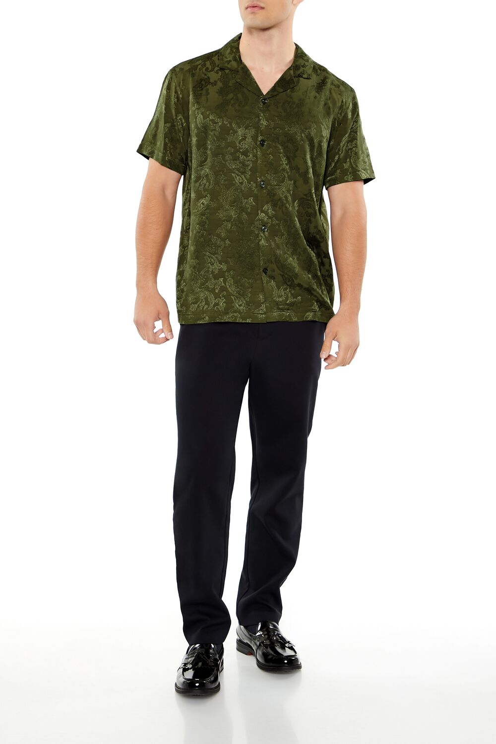 Forever 21 Floral Jacquard Camp Collar Shirt