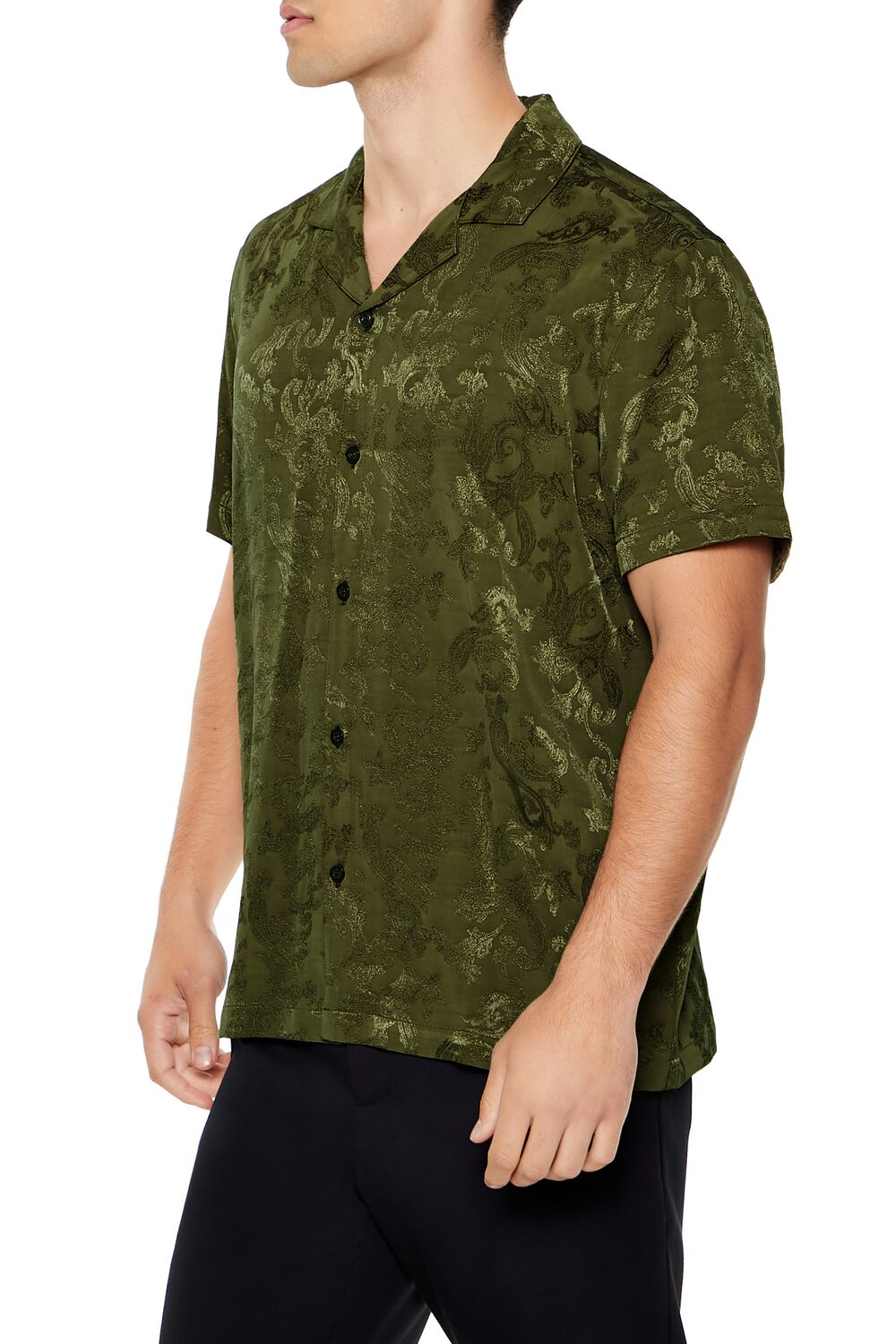 Forever 21 Floral Jacquard Camp Collar Shirt