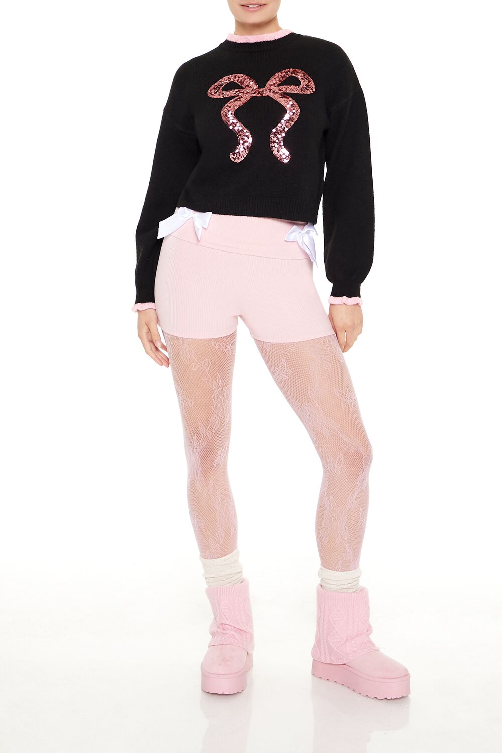Forever 21 Sequin Bow Mock Neck Sweater