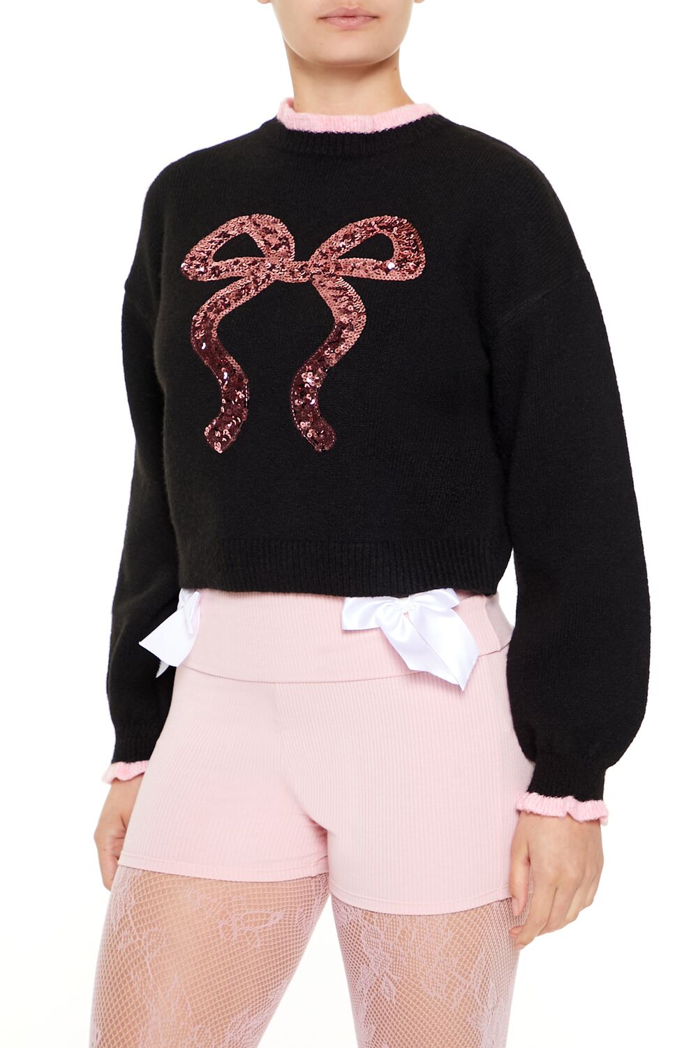 Forever 21 Sequin Bow Mock Neck Sweater
