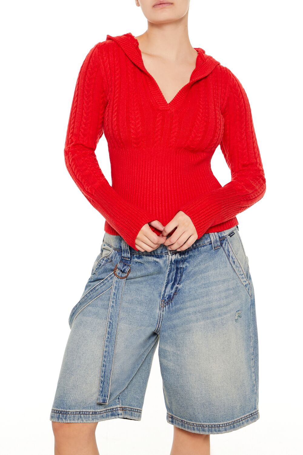 Forever 21 Hooded Cable Knit Sweater