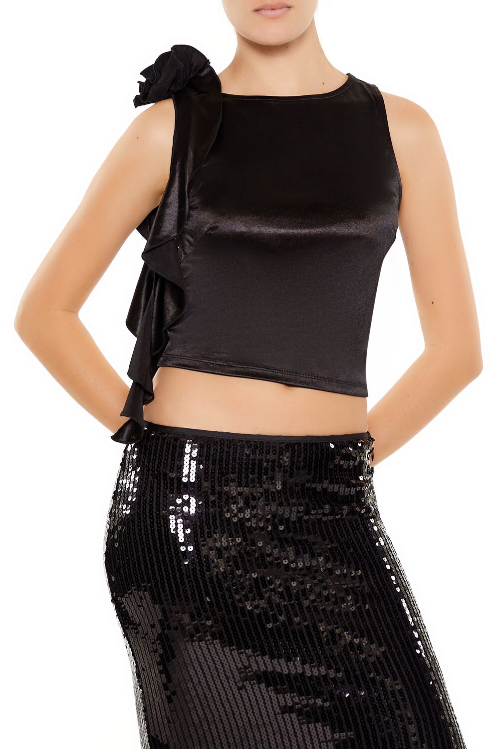 Forever 21 Satin Rosette Ruffle Tank Top