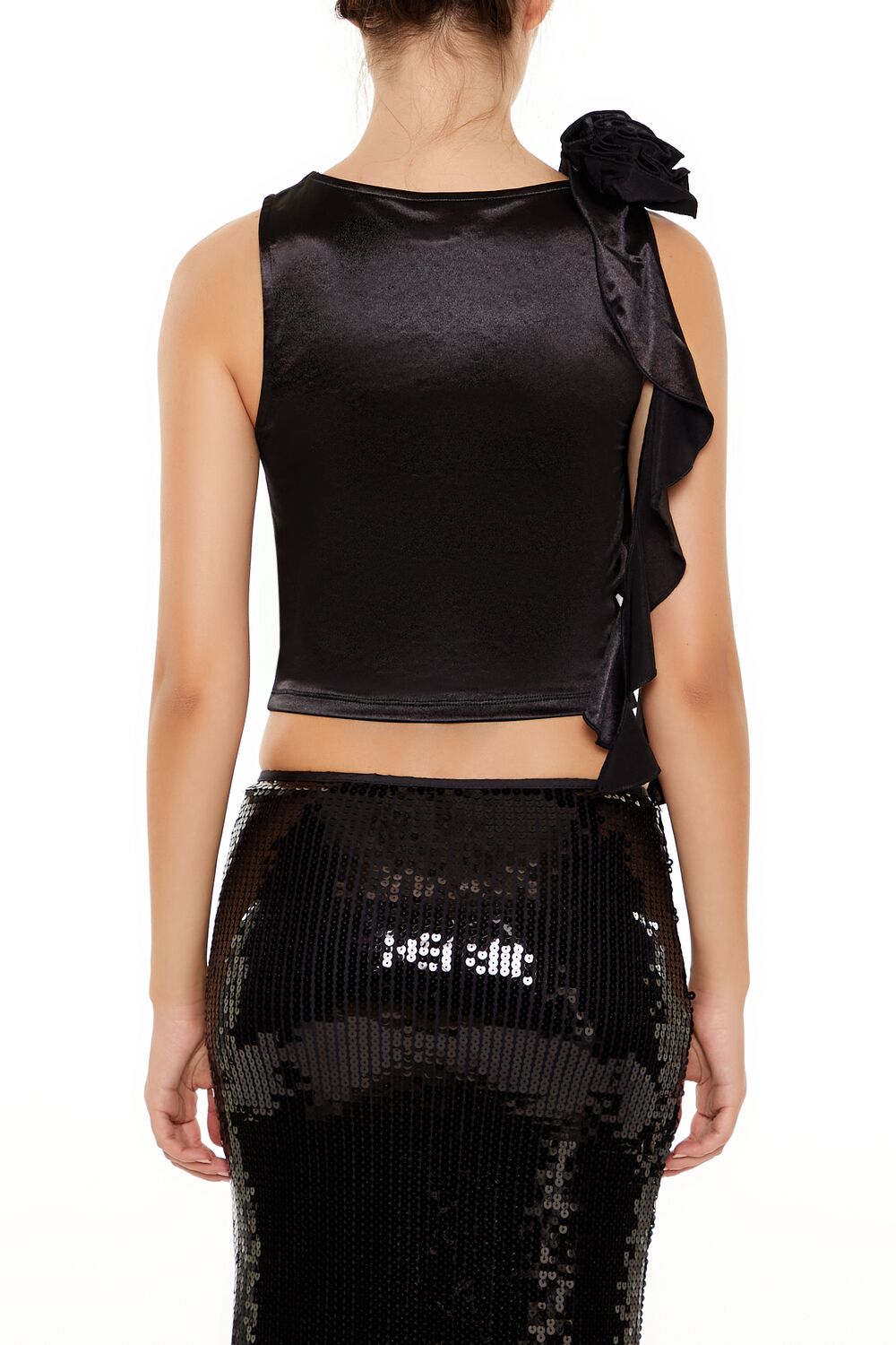 Forever 21 Satin Rosette Ruffle Tank Top