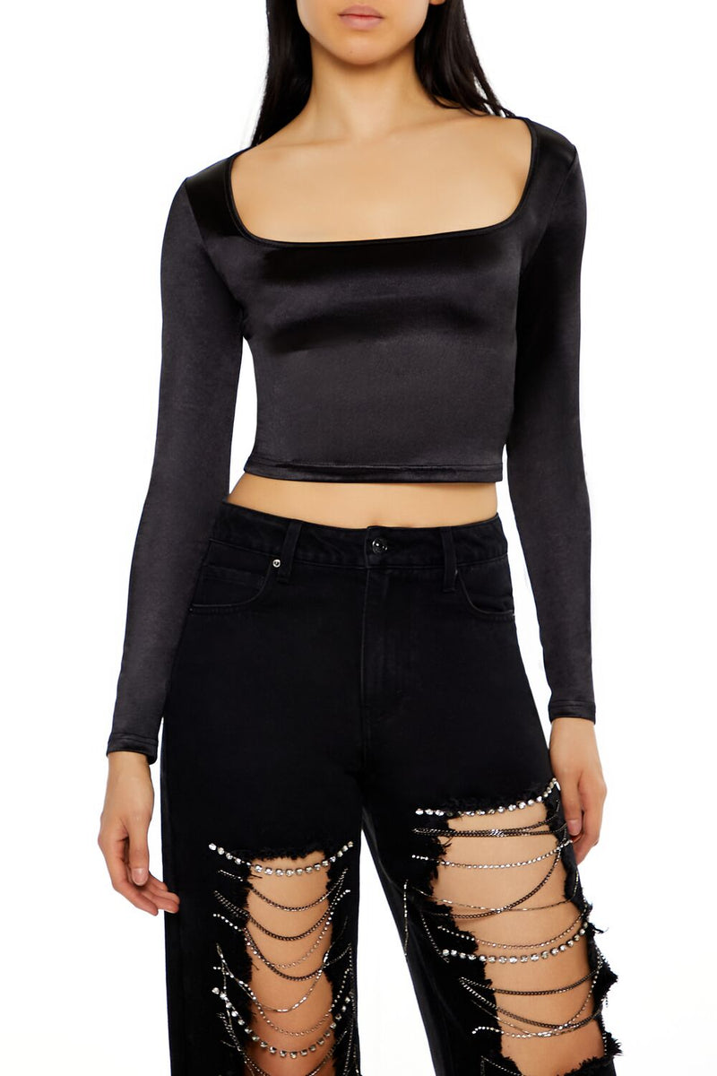 Forever 21 Satin Square-Cut Crop Top