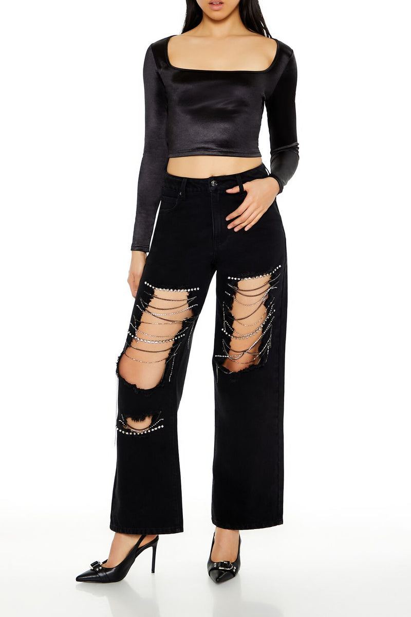 Forever 21 Satin Square-Cut Crop Top