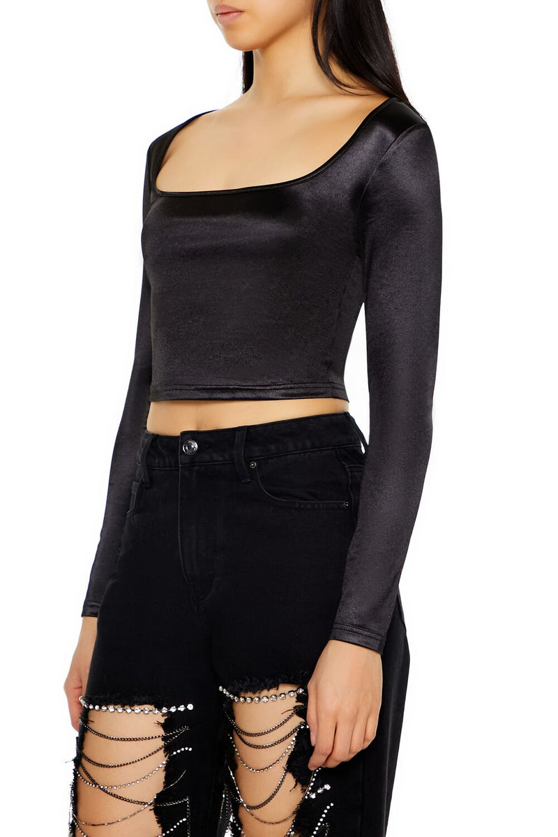 Forever 21 Satin Square-Cut Crop Top