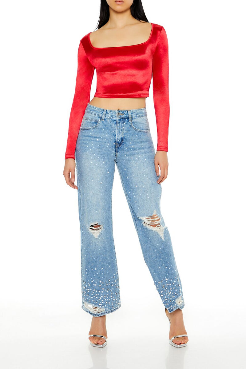 Forever 21 Satin Square-Cut Crop Top