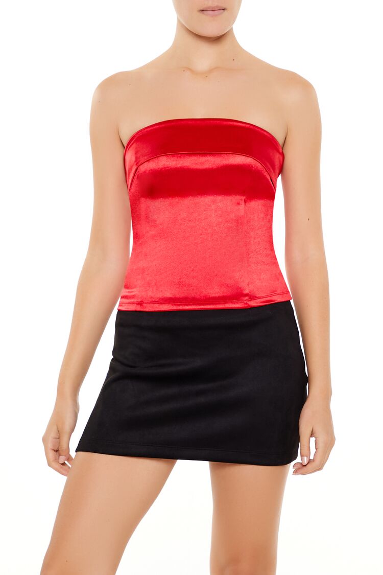 Forever 21 Satin Foldover Tube Crop Top